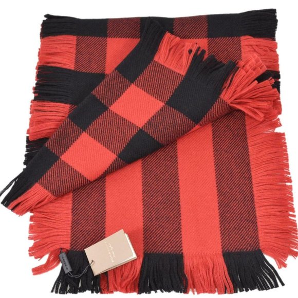 NWT BURBERRY HALF MEGA CHECK WOOL FRINGE SCARF - Picture 7 of 9